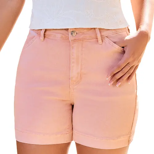 Luvamia Women's High-Waisted Stretchy Denim Shorts - 5-Inch Inseam Basic Style Summer Casual Jorts with Pockets, Fitted for Tees and Blouses