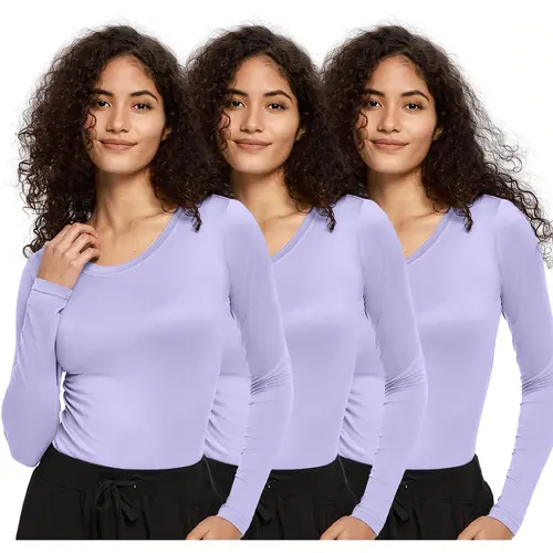 Vibrant Colors | COZYFIT 3-Pack Women's Long Sleeve Underscrubs - Soft Fabric Women's Undershirts summervibes Casual Comfy Stretchy Casual Fashionable Top