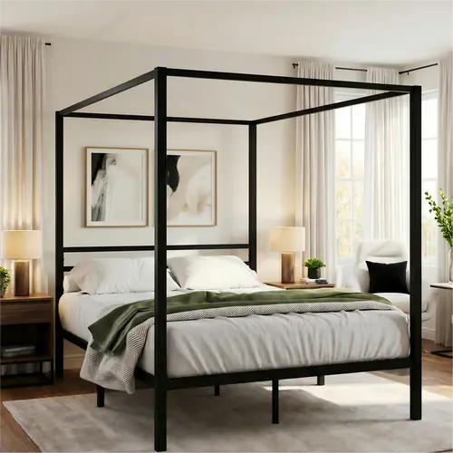HOOMIC Full/Queen Metal Canopy Bed Frame 【Frame Only No Mattress】- Sturdy, Durable, No Box Spring Needed#TikTokShopDealsforYouDays#DealsforYouDays#Summervibes#Summergarden