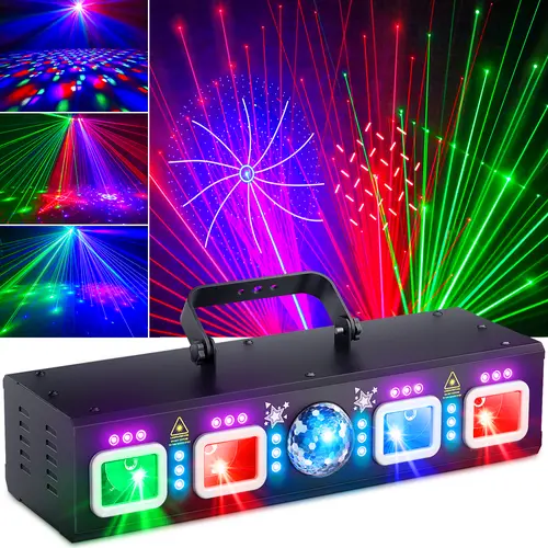 KeoBin Pro 6-in-1 DMX & Sound Activated Laser Show Machine, LED RGB Light with Disco Ball, RGBW & UV Strobe Pulse Mode, Commercial Indoor DJ Equipment for Rave Club