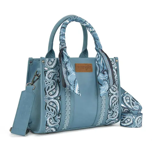 Wrangler Desert Paisley Medium Tote Bag for Women Floral Embroidered Top Handle Handbags with Bandana