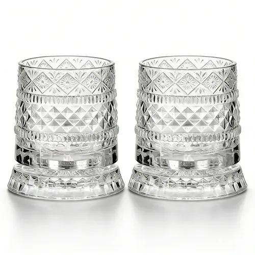 【DealsForYouDays】Two Piece Pack Spinning Whiskey Glasses Set, 360 Degree Rotating Old Fashioned Crystal Tumbler with Unique Relief Base, Rotatable Cocktail Wine Cup for Flavor, Drinking Glassware & Bar Accessories - Valentine's Day gift! #Summervibes