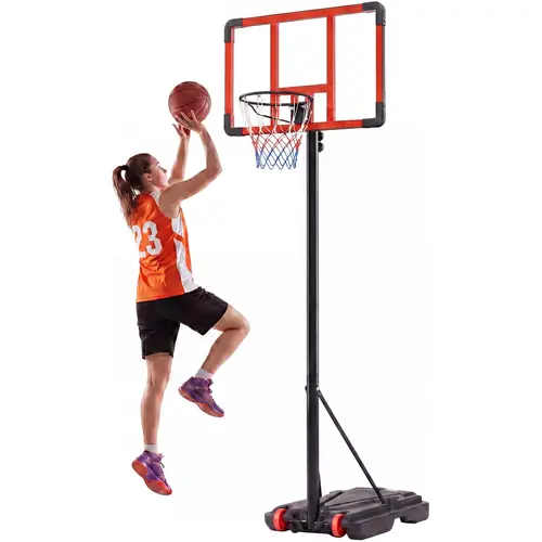 Sweetcrispy Height-Adjustable Basketball Hoop, Portable Indoor-Outdoor Family Size System (5'-9') with Sturdy Base and Transport Wheels