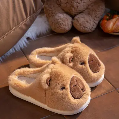 Fuzzy Capybara Slippers for Women Men Warm Non Slip House Slippers Cute Animal Design Soft Thick Sole Cozy Plush Slippers Fashion Indoor Slippers for Fall Winter Spring