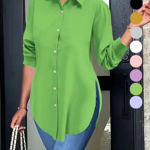 Women's Casual and Stylish Everyday Button Up Basic Shirt, Versatile Fitted Blouse Top for All-season