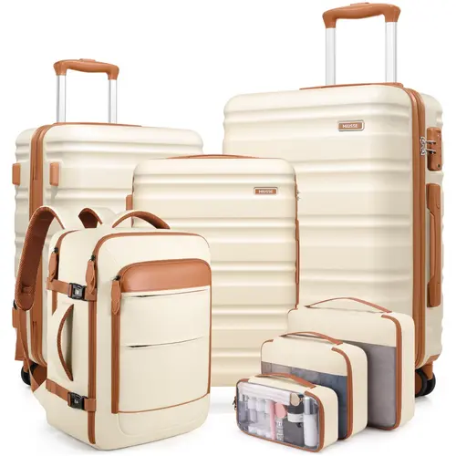 UKEIN 7-Piece Lightweight Durable Hardside Luggage Set - 20/24/28-Inch 4-Wheel Spinners, TSA Lock, YKK Zipper, Travel Bag, 3 Packing Cubes for Summer Travel, Outdoor Activities, Lightweight Durable Luggage