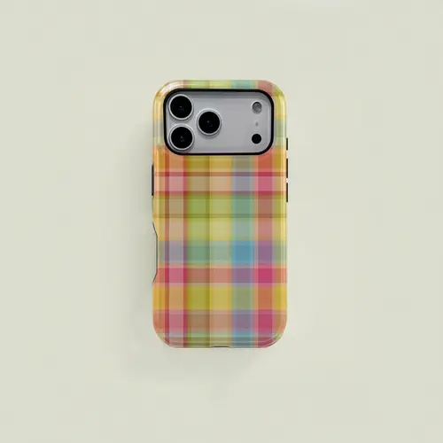 Colorful Plaid Pattern Retro Square Phone Case, Candy Color Print, Durable Two-In-One Protection, Fits iPhone 17-12 Pro, Samsung S25-S22 Ultra Series Compatible with Samsung Galaxy S25,back to school,back to school haul