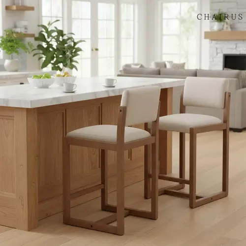 【Restock】Chairus 26" Counter Height Armless 2-Seat Barstools Set Linen Upholstered Kitchen Island Chairs with Backrest Open Back Footrest Solid Wood Frame Beige for Kitchen Island Home Decor,dorm essentials sohochic