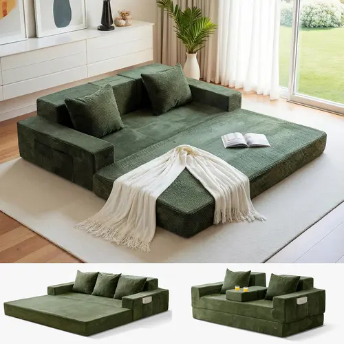MAXYOYO Convertible Sofa Bed, 80" or 64" Oversized Boneless Loveseat Couch 4 in 1 Foldable Floor Sofa Couch in A Box with 2 Cup Holders, Folding Sleeper Chair for Living Room, No Assembly Required