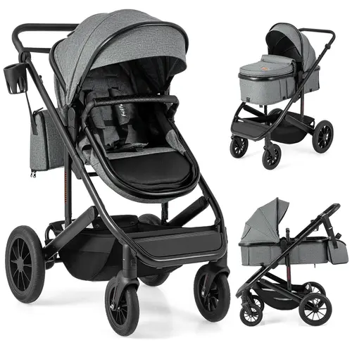 Costzon 2-in-1 Convertible Baby Stroller - High Landscape, Portable Bassinet Mode, Reversible Pram Seat, Adjustable Canopy, Cup Holder, Diaper Bag, Lightweight Folding Traveling Stroller (Mother's Day Gift for Toddlers)