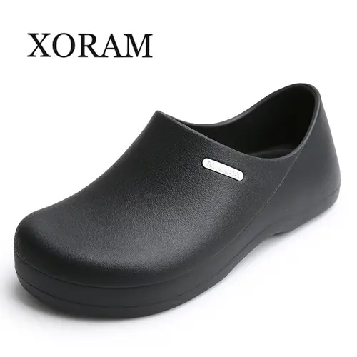 XORAM Men's Solid Non-Slip Waterproof Clogs - Round Head, Flat Sole, Slip-On, Oil-Resistant, Lightweight, Cushioned Wide-Toe Kitchen Use Casual Walking Work Shoes S122B #Springfresh
