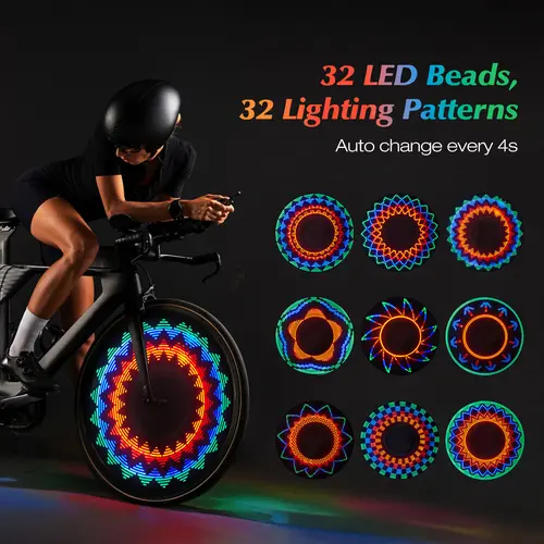 MoKo Bike Lights for Night Riding, 2 Pack Bike Tire Lights with 18 Colorful Patterns, IPX5 Waterproof Bicycle Light for Standard Spoked Wheels over 20", Safety Warning LED Wheel Lights for Adults Kids, Bicycle Spoke Accessories, Led Bike Light Accessories
