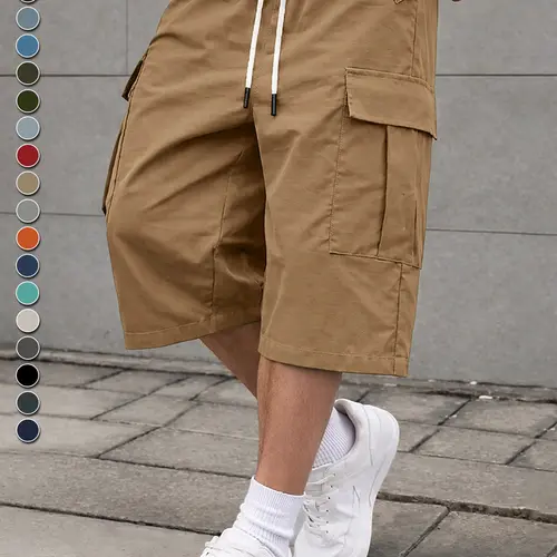 Men's casual fashion solid color drawstring tooling shorts, men's summer clothing, suitable for spring and summer wear.Suitable for daily wear, going out activities, vacations, commuting, parties, friends gatherings and other scenarios.Men's casual shorts