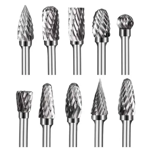 10pcs Tungsten Carbide Burr Set with 1/8" Shank Cutter, Double Cut Design Metal Bits with Convenient Packaging, Long Working Life Accessories for Carbon Steel, Aluminum, Die Grinder Power Tools