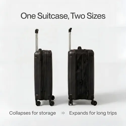 21.7-Inch Foldable Hardshell Wheeled Carry On Luggage - Expandable, Durable PC & Nylon, 360° Spinner Wheels, TSA Rotary Lock, Drop Resistant, Lightweight, Space When You Need for International Travel, Wheeled Luggage, Durable Carry-On Luggage