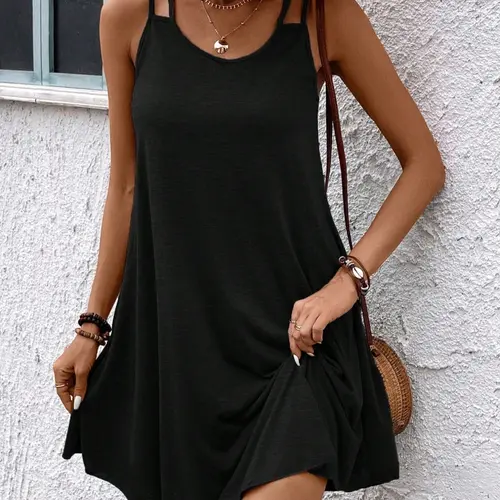 Women's Plain Minimalist Aesthetic Sleeveless Spaghetti Strap Dress, Casual Dresses, Short Fitted Summer Top, Casual Daily Wear, Comfortable & Stylish Design, Casual Comfy Classy, Casual Fashionable Dress