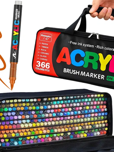 Acrylic Paint Markers Set, Paint Pens Markers, Art Markers, Soft Brush Tip,Direct-Liquid Ink System, Paint Markers for Rock Painting, Fabric, Wood, Canvas, Plastic, Permanent,Washable,Quick-Drying,Waterproof