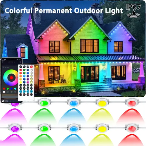 Yocrostar RGB Permanent Flashlights - Waterproof Smart LED Outdoor Lamp, Color Changing Outdoor Lighting with App/IR Remote Control, Music Sync, DIY Scenes for Home, House Decor, Christmas