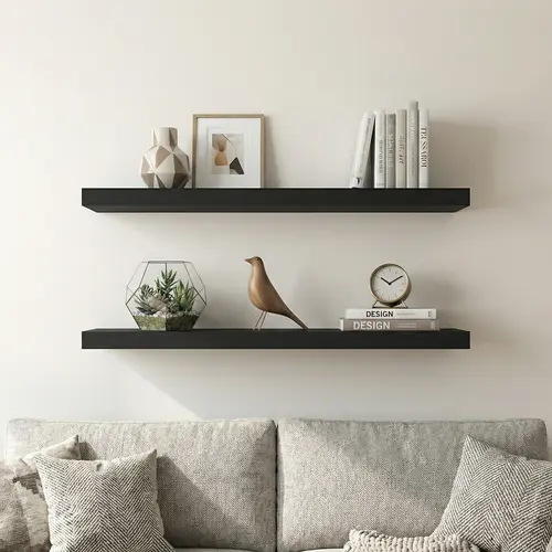Spaco 35.4 in Rectangular Durable Maple Wooden Wall Mounted Floating Shelf - Invisible Brackets, Modern Chic Home Decor, Functional Storage for Bedroom & Bathroom