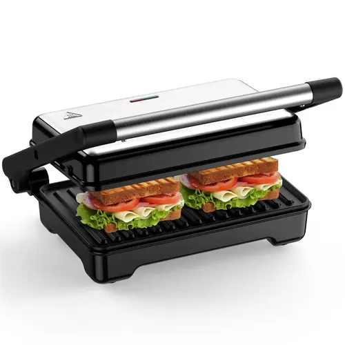 YASHE Kitchen Panini Press Grill, 1200W Sandwich Maker with Non-Stick Cast Aluminum Plates, Fits 2 Bread Slices, 180-Degree Opening, Easy to Clean, Versatile