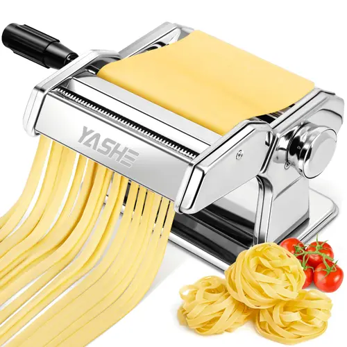 YASHE 2-in-1 Stainless Steel Sturdy Pasta Maker Machine with Cleaning Kit, Adjustable Thickness Settings, Pasta Roller, Cutter, Dual-Width Noodles for Spaghetti, Lasagna, Kitchen Gadgets Utensils (TikTok Shop Back to School)