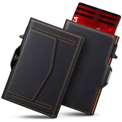 Men's Ultra-Thin RFID Blocking Technology Card Wallet, Front Pocket Pop-Up Design with ID Window, Perfect Gift for Husband or Father, Credit Card Holder, RFID Card Holder, Card Carrying Holder