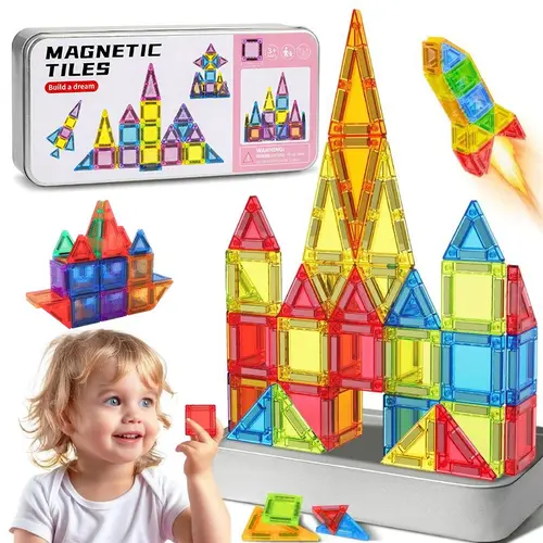 Mini Magnetic Building Blocks Set, Creative Building Block, Stacking Block Game, Blocks Tower Game, Magnetic Building Tiles, 26/42 pcs with Iron Storage Box, Portable Educational Magnetic Toy for Kids Aged 3+, Easy to Store Gift Set