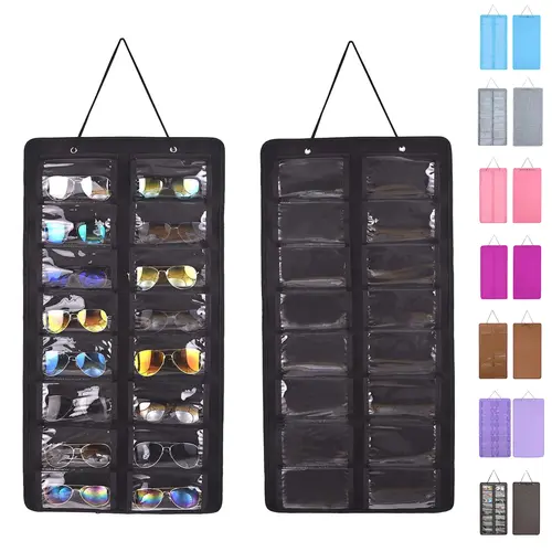 Sunglasses Storage Organizer, Hanging Hangable Dust-Proof Wall Pocket Glasses Organizer, 16 Felt Slots Sunglass Organizers Holder with Metal Hook and Sturdy Rope, Eyewear Display