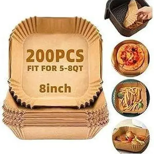 Disposable Air Fryer Liners, 200Pcs 8IN Square Bleach-Free Parchment Paper Liners - 428°F Heat Resist, Thickened for Sturdy Use, Bowl-Like, Non-Stick Cooking Aid for 5-8QT Air Fryers, Clean Frying