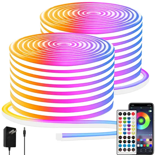 YEEWHALE RGB LED Neon Rope Light Strips, 24V IP65 Waterproof Flexible Super Bright LED Upgrade, Remote/APP Control, Adjustable Brightness, Unique Room Decor Party Lights for Glow Party & Adults’ Bedroom, Led Light Strips, Adjustable Brightness Led