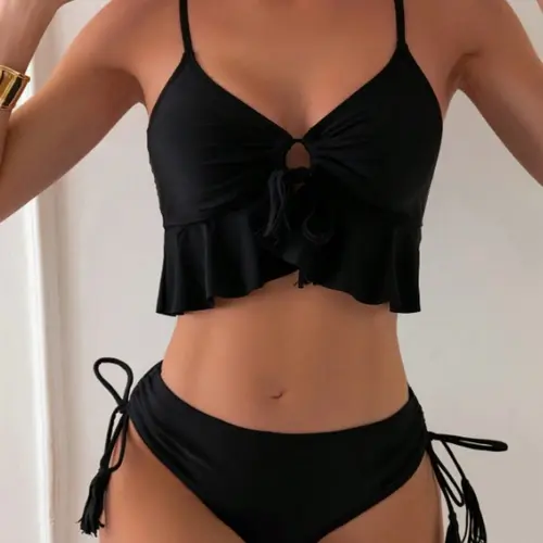 Summer Beach Hollow Out Thin Strap Bikini Set, Stylish Swimsuit for Women, Perfect for Pool Parties & Vacations