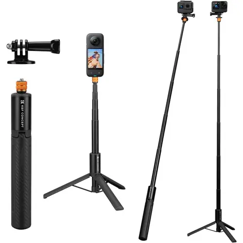 K&F Concept Invisible Adjustable Aluminium Selfie Stick Tripod Stand, 120cm/47.2in Portable Compact Extension Pole, 1/4" Monopod with GoPro Adapter for Insta360 X5/X4/X3, GoPro Hero 13/12/11, DJI OSMO 360 Pocket 3/XTRA Camera Accessories