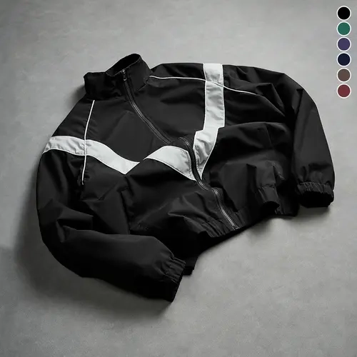 Men’s Lightweight Windbreaker Varsity Jacket – Thin, windproof fabric for cozy wear; street-style functional design; suitable for everyday outings, casual wear, and commuting; stand collar zip-up jacket top.