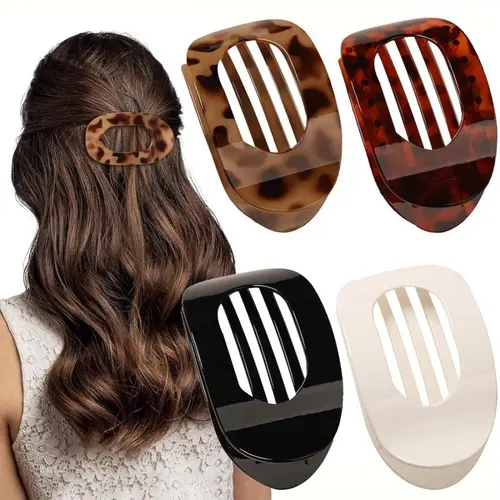 Women's 4pcs Oval Acrylic Plain Amber Hair Clips - No-Trace Flat Large, Casual, Durable & Lightweight, Elegant Minimalist Frosted Daily Accessory