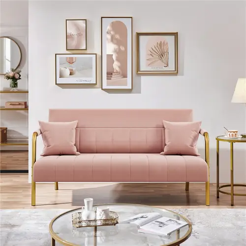 Costoffs Velvet Upholstered Sofa - Modern Narrow Width Furniture for Small Spaces, 2-3 Person Sofas Living Room Couch with Iron Frame, Removable Pillows & Armrest Covers, 600 lb Capacity Clean-Look Indoor Apartment Furniture
