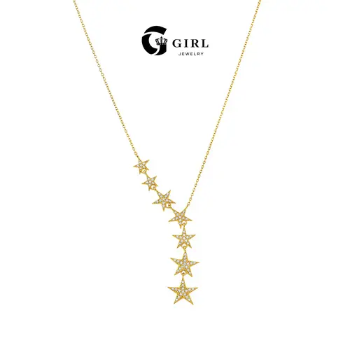 GGIRL Seven Star Artificial Zircon  Y-shaped 18K Gold Plated Necklace Hypoallergenic Shining Exquisite Choker Necklace For Women, Choker Jewelry, Gold Jewelry, Accessories For Women