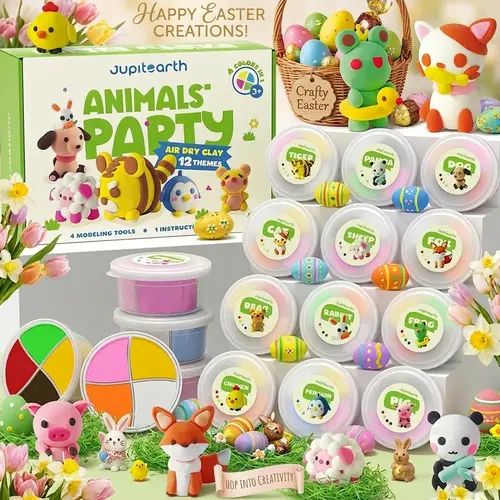 12-Pack Animal Modeling Clay Kit - No-Mess Kids' Art Supplies, Crafting Tool, Handcraft Set, Easter Basket Stuffer, Coloring Book & Markers, Holiday Gift (summerwins tiktokshopspringglowup Art Pen), Art Supplies Kit tiktokshopbacktoschool