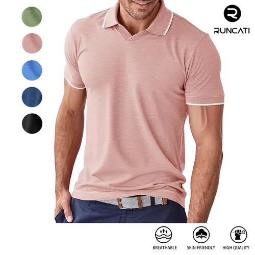 Runcati Mens Knit Polo Shirts Short Sleeve Classic Golf T Shirts Casual Vintage Old Money Tops