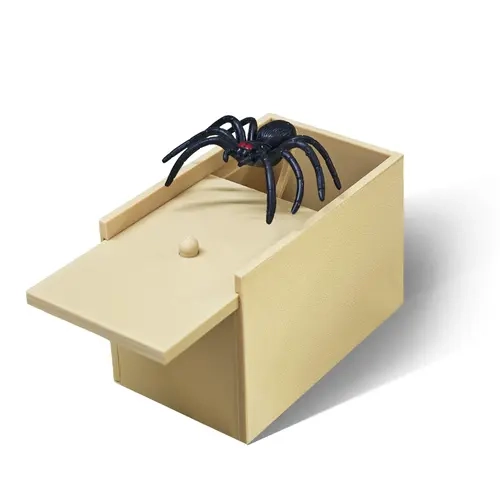 3-Inch Leap Artificial Imitation Plastic Spider Toy - Handmade Wooden Box, Glossy Eyes, Jump Mechanism, Unisex Dorm Room Funny Pranks Prop, Creative Prank Gift for Teens, Accessory