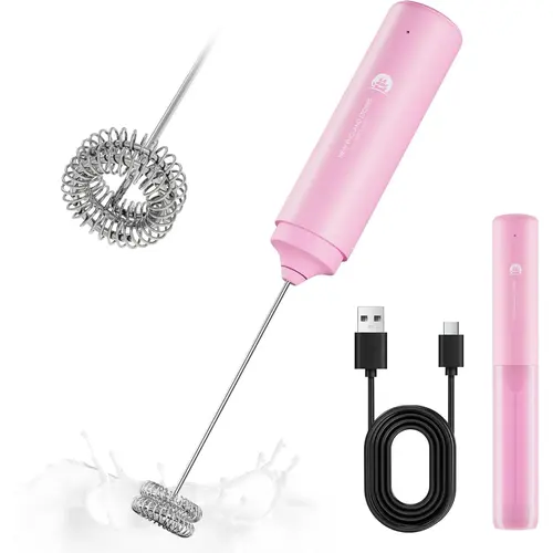 New England Stories Cordless Rechargeable Handheld Milk Frother, Dual-Whisk Electric Drink Mixer, Coffee & Tea Accessory for Foam Making, Portable & Powerful Kitchen Appliance, Cordless Milk Frother, Frother Handheld Rechargeable