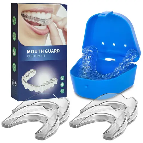 Adults', Children's & Teenagers' 4-Pack Unscented EVA Moldable Mouth Guards - Easy Molding Clenching Stopper, Reusable with Easy-to-Carry Protective Case, Custom Fit Night Guard for Teeth Grinding