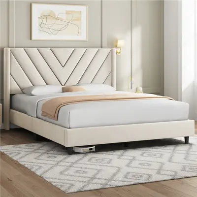 Yaheetech Queen Size Upholstered Platform Bed Frame - Tufted Headboard, Velvet Fabric, Wooden Slat Support, 800 lb Capacity, No Box Spring Needed, Contemporary Indoor Furniture,dorm essentials,home decor