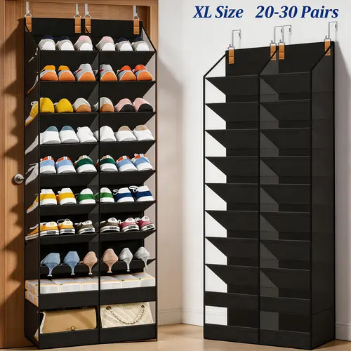 TAYTUU XL Hangable Shoe Organizer, Over the Door 10-Tier Durable Foldable Shoe Storage Bag with PVC Side Window, Holds 20 Sneakers /30 High Heels (20-30 Pairs Total), 80 lbs Max Capacity, Gift