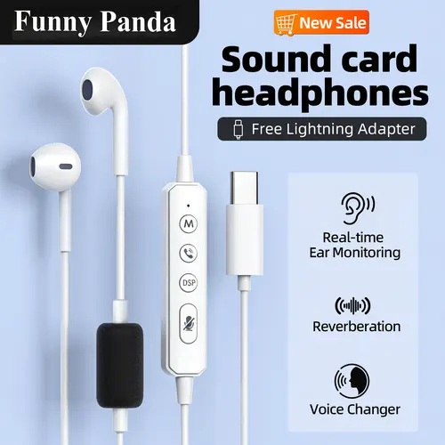FunnyPanda Karaoke Headset with Built-in Sound Card, In-ear Monitoring, Voice Changer, Reverberation, Top Audio Quality, Wired Microphone, Portable Voice Changer Wired Headphones for Audio Enthusiasts