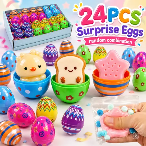 BEIREG 24-Piece Unisex Mini Soft Squishy Surprise Eggs Squishies - Fidget Blind Bag Toys, Anxiety & Stress Relief Collectibles, Colorful Kids' Easter Party Favors, Fidget Toys