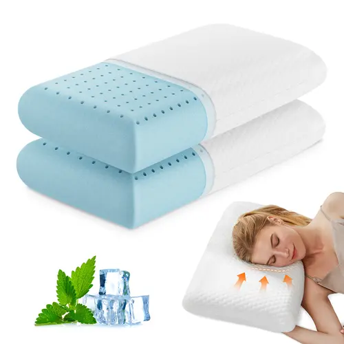 Sweetcrispy Gel Foam Pillows for Sleeping - Camping Sleeping Gear for Adults with Washable Mesh Cover, Breathable Design, Back Sleepers Support, Side Support