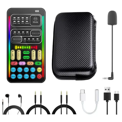 i9 Real-Time Voice Changer with Sound Card – 8 Voice Effects, Full Accessories Included (Mini Mic, Monitor Earphone,  Adapters), Plug & Play, Compatible with PC, PS5, Xbox, Switch, Android & iOS #SummerVibes