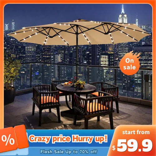 Yaheetech 2026 Upgrade Large Double-Sided Rectangle Patio Umbrella (15/13/9ft) - 36 Solar LED Lights, Crank, UV Umbrella, Solar Illuminated Parasol for Garden, Pool