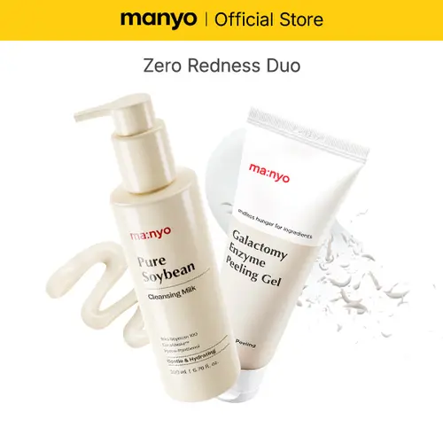 [manyo] Zero Redness Duo - Galactomy Peeling Gel 75ml & Soybean Cleansing Milk 200ml, 2-Step Gentle Double Wash Set for Dead Skin, Facial Exfoliator & Impurity Remover, Korean Soothing Skincare Mild Clear