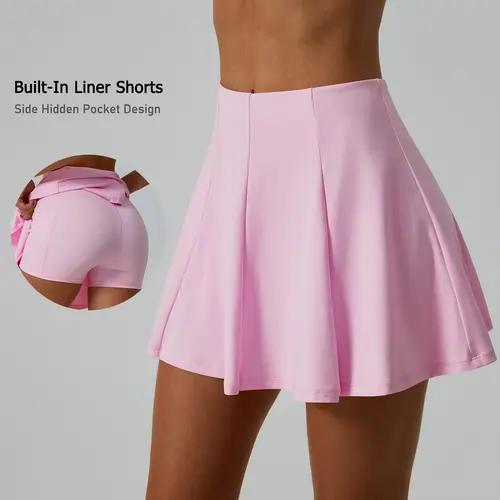 TimeOFF Women's High-Waisted Active Sport Skort - Built-In Liner Shorts, Side Hidden Pocket, Prevents Exposure, Secures Essentials, Ensures Comfort, Ideal for Tennis, Yoga, Casual Wear